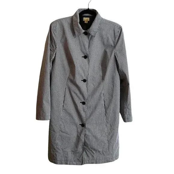 Women's Black White Gingham Rain Jacket Coat Size M - Picture 2 of 12